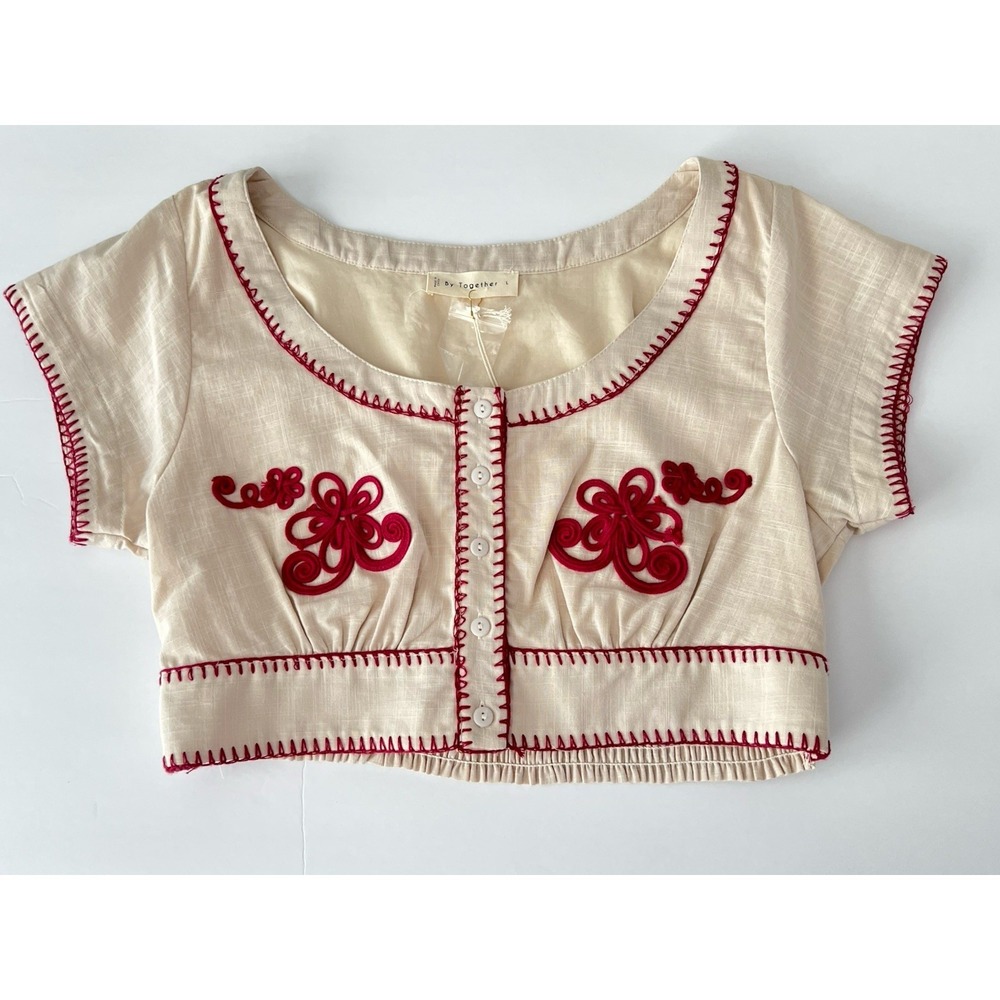 NWT By Together Aurora Embroidered Crop Top Size L Boho Chic
